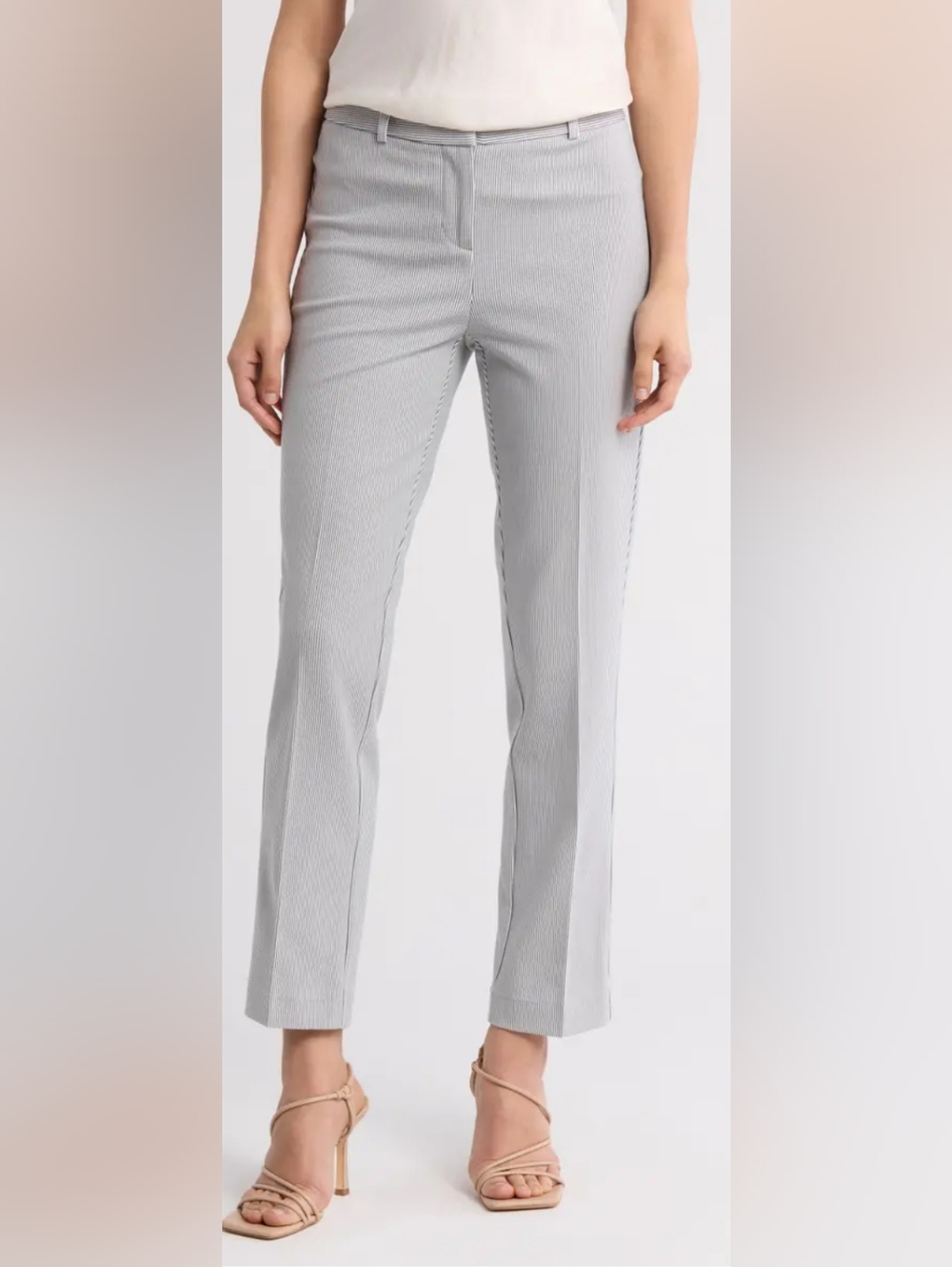 Gray Pinstripe Straight-Leg Pants